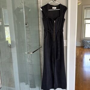 Reformation Black Denim Zip-Front Jumpsuit